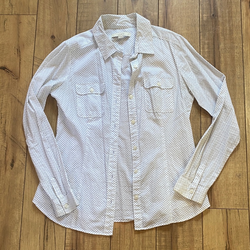 LOFT White Men's Shirt with Subtle Dots